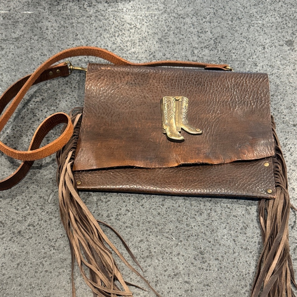 Brown Leather Fringe Crossbody Bag